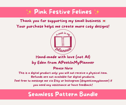 Pink Festive Felines Seamless Pattern Bundle | Pink Christmas Cats
