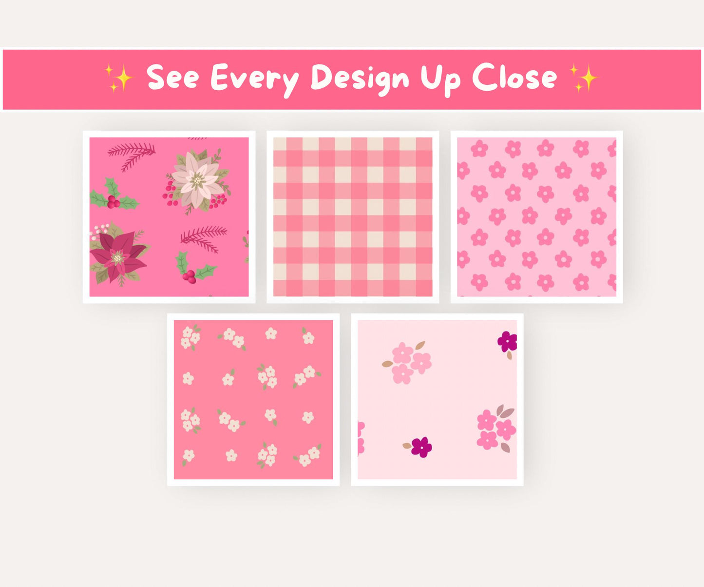 Pink Christmas Florals Seamless Pattern Bundle | 18 Pink Festive Floral Patterns
