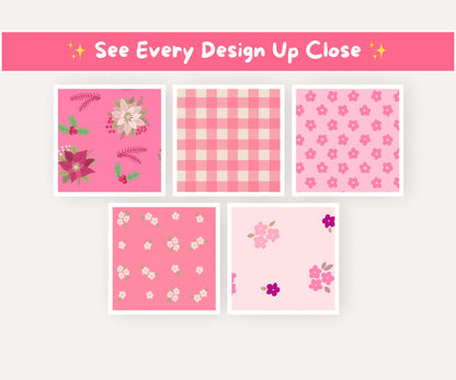 Pink Christmas Florals Seamless Pattern Bundle | 18 Pink Festive Floral Patterns