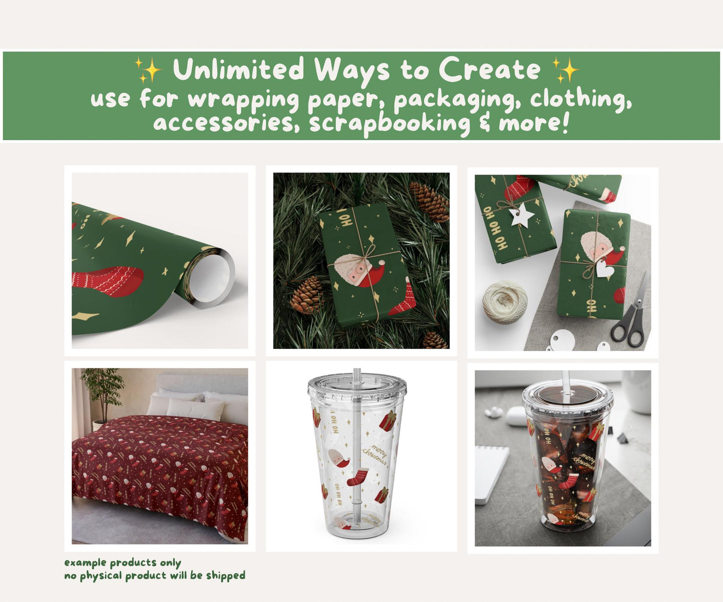 Santa’s Workshop Seamless Pattern | Santa, Stockings & Gifts