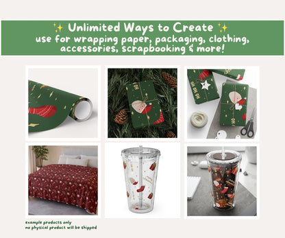 Santa’s Workshop Seamless Pattern | Santa, Stockings & Gifts