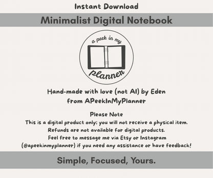 Minimalist Digital Notebook | Hyperlinked PDF