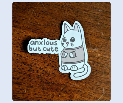 Anxious But Cute Cat Sticker