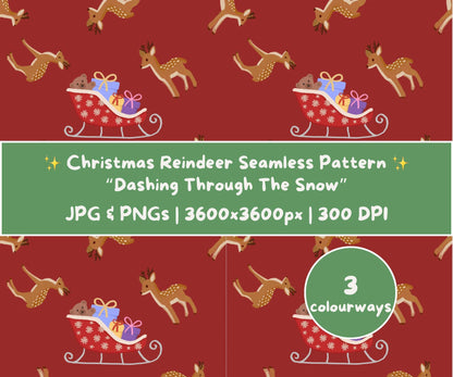 Dashing Through the Snow Seamless Pattern | Reindeer & Sleighs