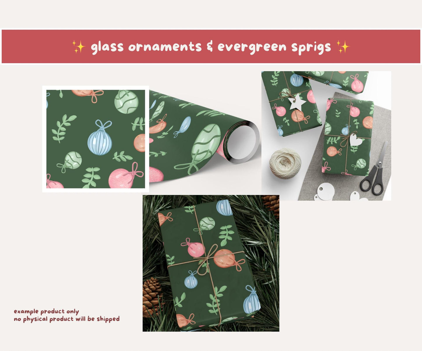 Glass Ornament Seamless Pattern | Evergreen Baubles