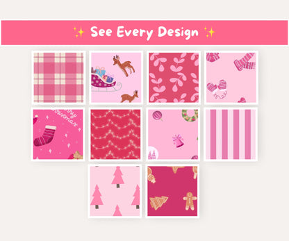 Pink Christmas Seamless Pattern Mega Bundle | 30 Designs, Over 200 Files