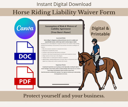 Horse Riding Liability & Risk Waiver Form Template