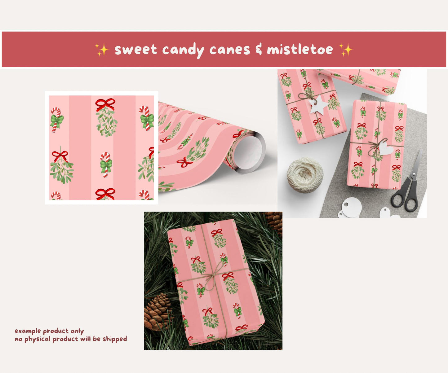 Mistletoe & Candy Cane Seamless Pattern | Candy Cane Kisses