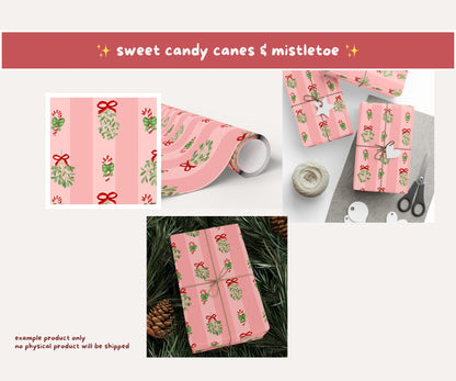 Mistletoe & Candy Cane Seamless Pattern | Candy Cane Kisses