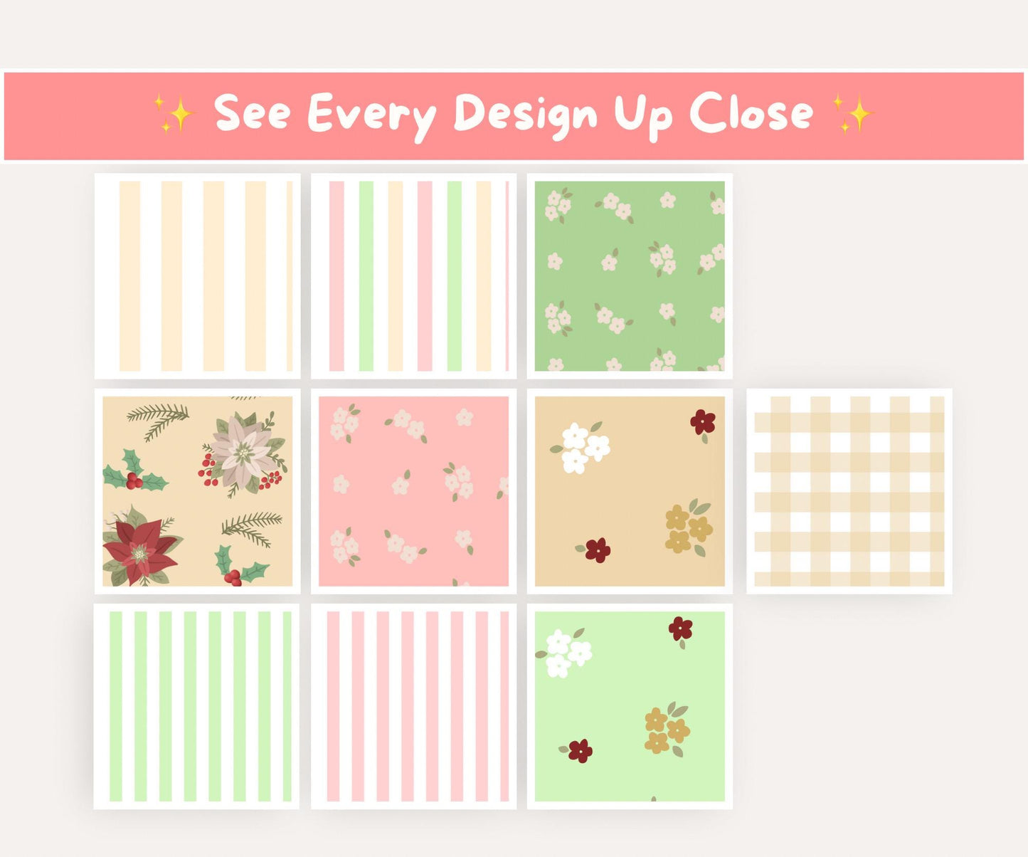 Pastel Christmas Florals Seamless Pattern Bundle | 19 Festive Digital Papers