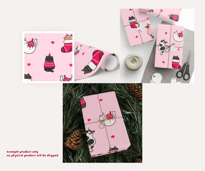 Pink Festive Felines Seamless Pattern Bundle | Pink Christmas Cats