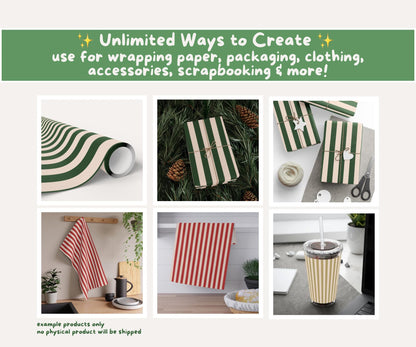 Candy Cane Stripes Seamless Pattern | Green, Gold and Red Christmas Stripes