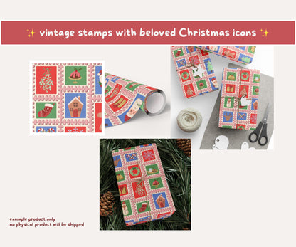 Vintage Postage Stamp Christmas Seamless Pattern | Classic Holiday Icons