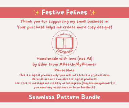 Festive Felines Seamless Pattern Bundle | 24 Patterns | Christmas Cats