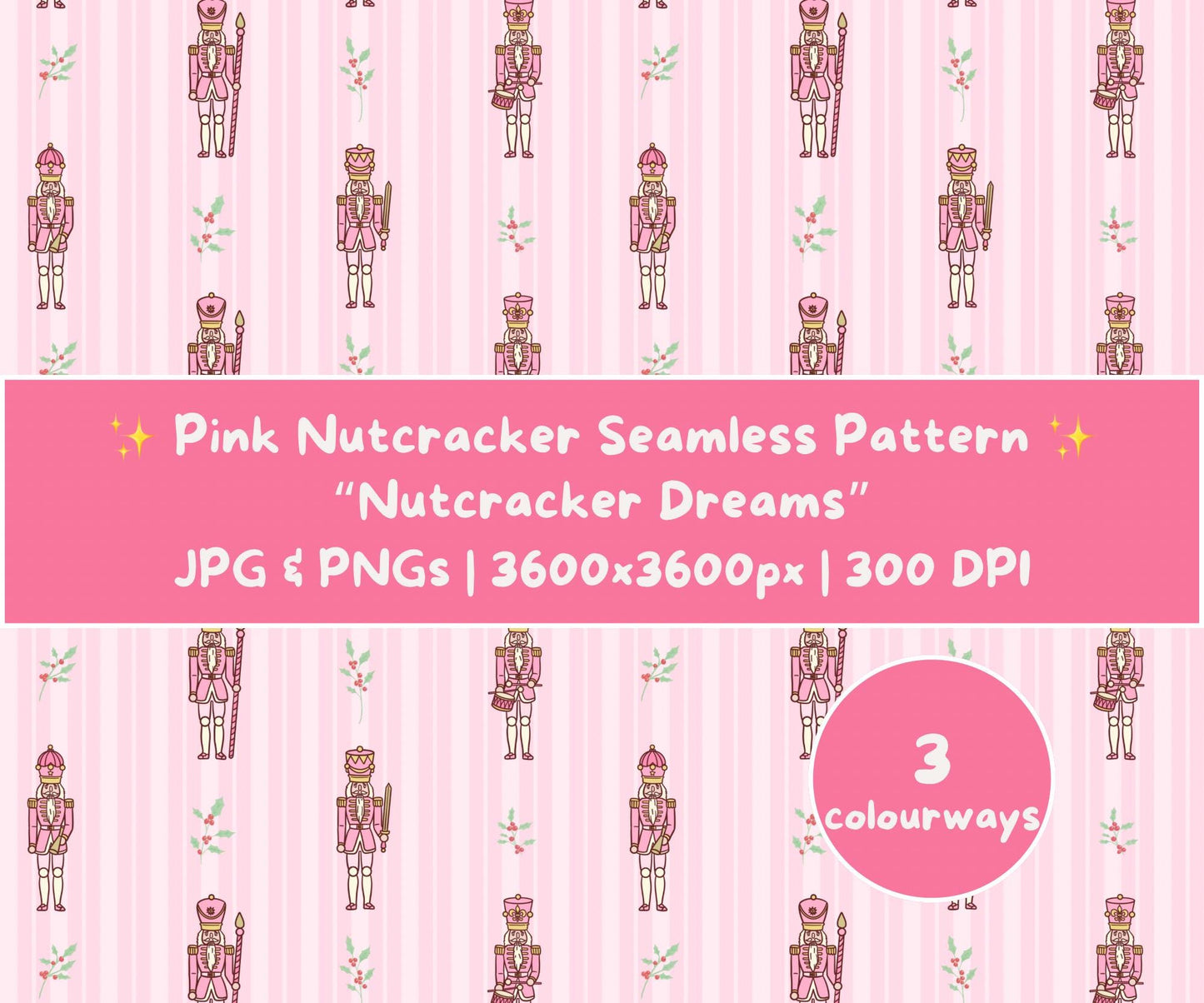 Pink Nutcracker Seamless Pattern | Nutcracker Dreams Christmas Ballet Design