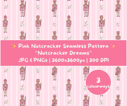 Pink Nutcracker Seamless Pattern | Nutcracker Dreams Christmas Ballet Design