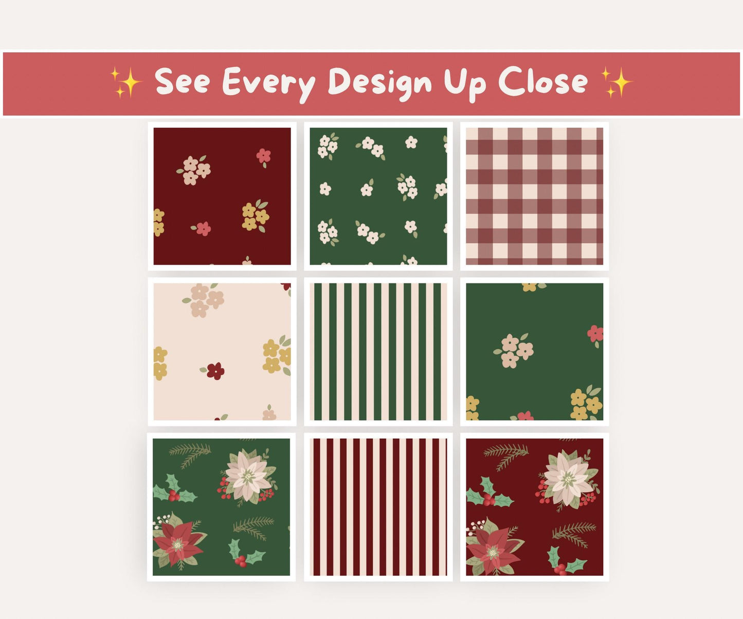 Christmas Florals Seamless Pattern Bundle | 18 Festive Digital Papers