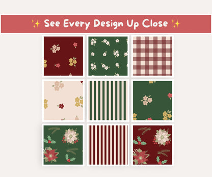 Christmas Florals Seamless Pattern Bundle | 18 Festive Digital Papers