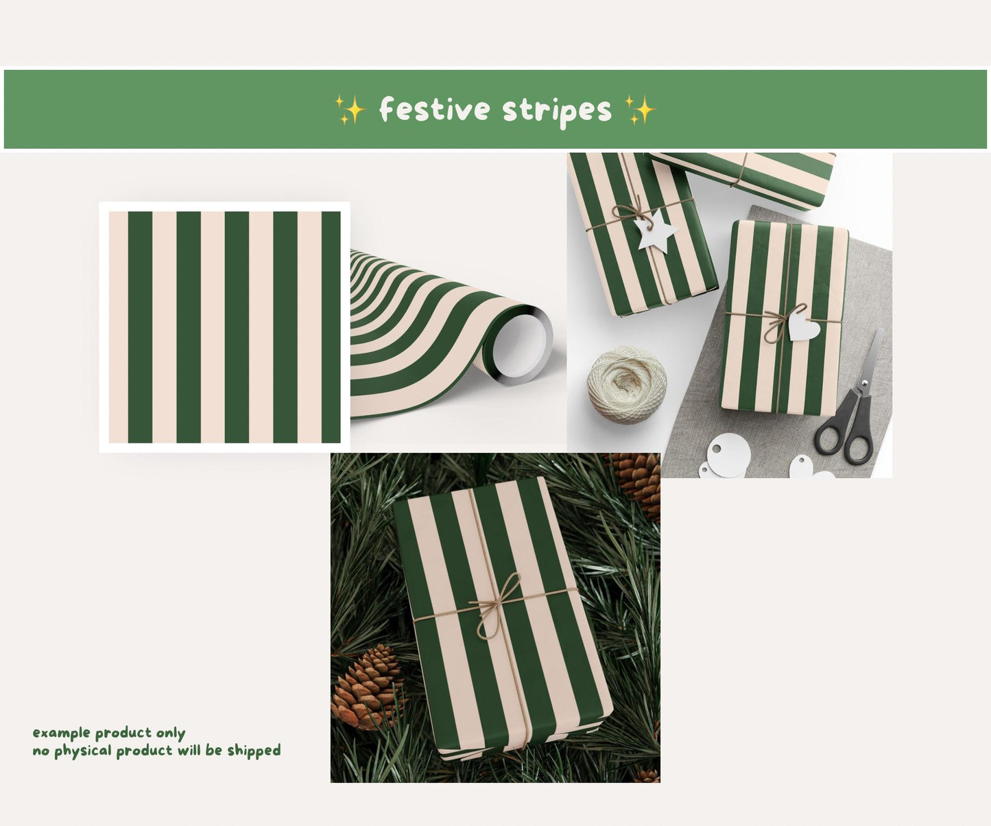 Candy Cane Stripes Seamless Pattern | Green, Gold and Red Christmas Stripes