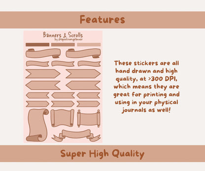 Banners and Scrolls Digital Stickers | 104 PNGs & PDF Sticker Sheets