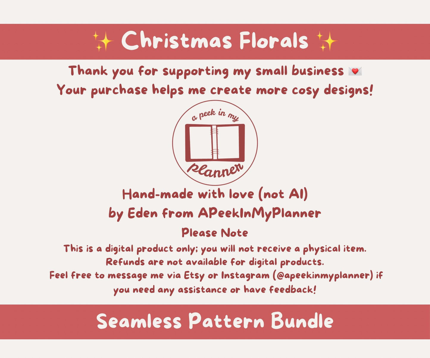 Christmas Florals Seamless Pattern Bundle | 18 Festive Digital Papers