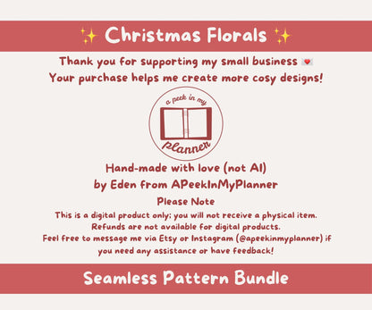 Christmas Florals Seamless Pattern Bundle | 18 Festive Digital Papers
