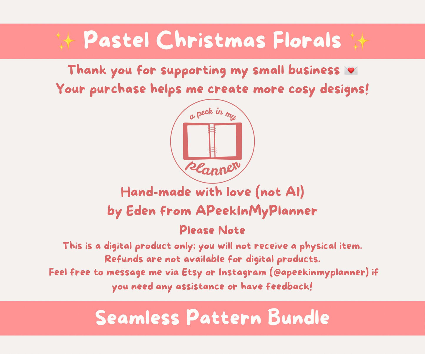 Pastel Christmas Florals Seamless Pattern Bundle | 19 Festive Digital Papers