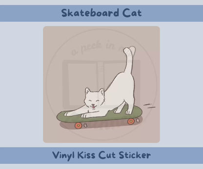 Skateboarding Cat Vinyl Kiss-Cut Sticker
